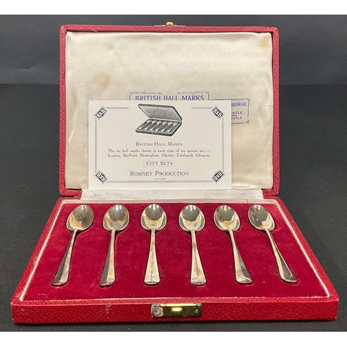 5066 - A set of six silver Elizabeth II silver Hanoverian pattern teaspoons, British Hallmarks City Sets, R... 