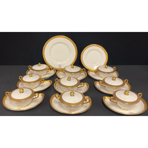 5088 - A Royal Doulton cream and gilt part service, comprising nine bowls and covers, ten crescent dishes, ... 