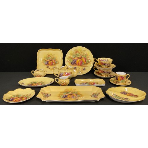 5099 - Aynsley Orchard Gold tableware inc small three piece tea set on square tray, tea cups and suacers, c... 