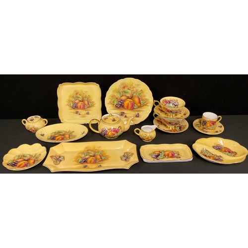 5099 - Aynsley Orchard Gold tableware inc small three piece tea set on square tray, tea cups and suacers, c... 