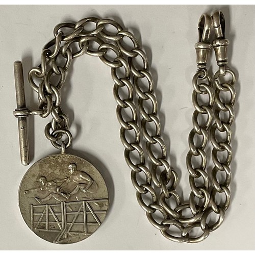 5132 - A hallmarked silver double Albert, Travers Clarke Athletic Merit 1936