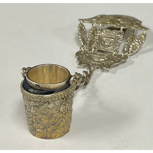 5133 - A 19th century silver chatelaine, with hallmarked silver thimble