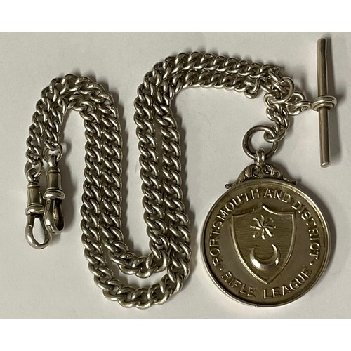 5134 - A hallmarked silver double Albert, with Portsmouth Rifle League medallion