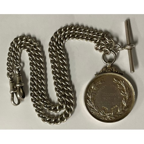 5134 - A hallmarked silver double Albert, with Portsmouth Rifle League medallion