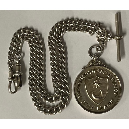 5134 - A hallmarked silver double Albert, with Portsmouth Rifle League medallion