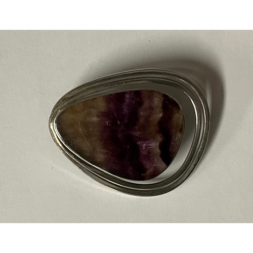 5135 - A 925 silver and Blue John modernist brooch