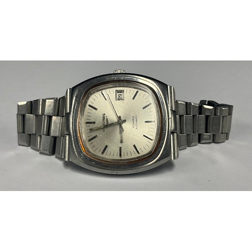 5138 - A Longines Admiral Automatic stainless steel wristwatch, the  shaped square champagne dial with bato... 