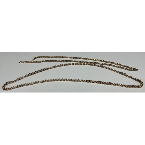 5169 - A gold coloured metal muff chain necklace; another (2), 19g