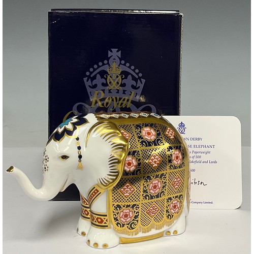 5004 - A Royal Crown Derby paperweight, Yorkshire Rose Elephant, exclusive to Peter Jones of Wakefield and ... 