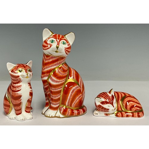 5007 - A Royal Crown Derby Cat paperweight, Ginger Tom Cat, 13cm high, gold stopper, printed marks in red; ... 