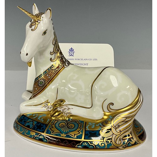 5015 - A Royal Crown Derby paperweight, Unicorn, specially designed to celebrate the New Millennium, limite... 