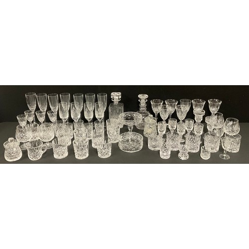 5505 - A Stuart cut glass decanter, another decanter; suites and part suites of drinking glasses including ... 