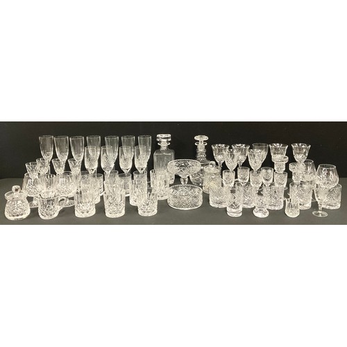 5505 - A Stuart cut glass decanter, another decanter; suites and part suites of drinking glasses including ... 