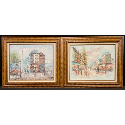 5539 - Caroline Burnett, contemporary, Parisian Street Scene, signed oil on canvas, 40cm x 50cm; another si... 