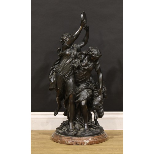 981 - After Claude Michel ‘Clodion’, a large dark patinated bronze figure group, Bacchanal, marble base, 8... 