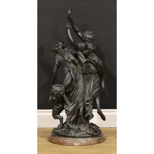 981 - After Claude Michel ‘Clodion’, a large dark patinated bronze figure group, Bacchanal, marble base, 8... 