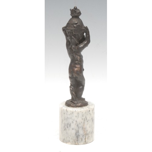 973 - ***CLIENT COLLECTING BACK 07/11/24***A dark patinated bronze allegorical putti supporting a basket, ... 