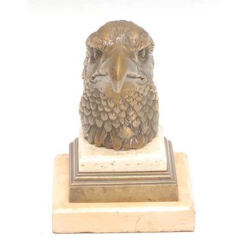 964 - A 19th century Continental bronze, as the head of a bald eagle, mounted on a bronze and Siena marble... 