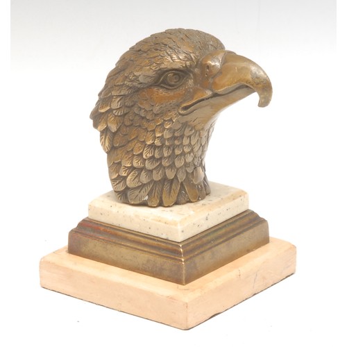 964 - A 19th century Continental bronze, as the head of a bald eagle, mounted on a bronze and Siena marble... 