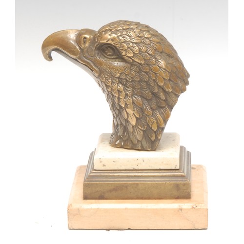 964 - A 19th century Continental bronze, as the head of a bald eagle, mounted on a bronze and Siena marble... 