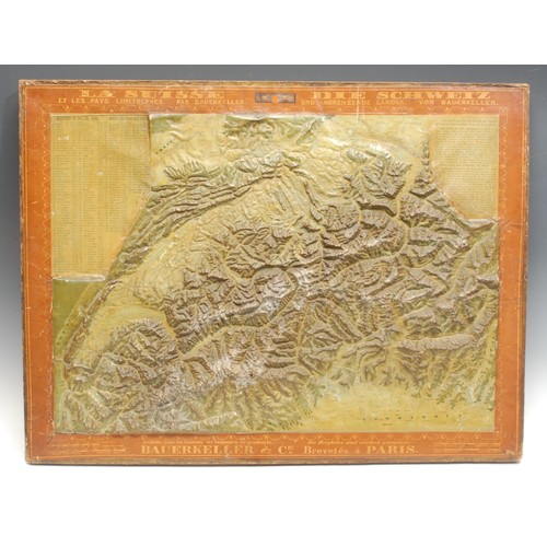 273 - Cartography - French School (mid-century), a papier mache map of Switzerland, in high relief, 50cm x... 