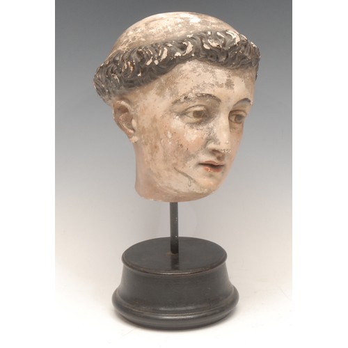 1013 - Italian School (18th century) plaster cast head, probably Saint Anthony of Padua, painted in polychr... 