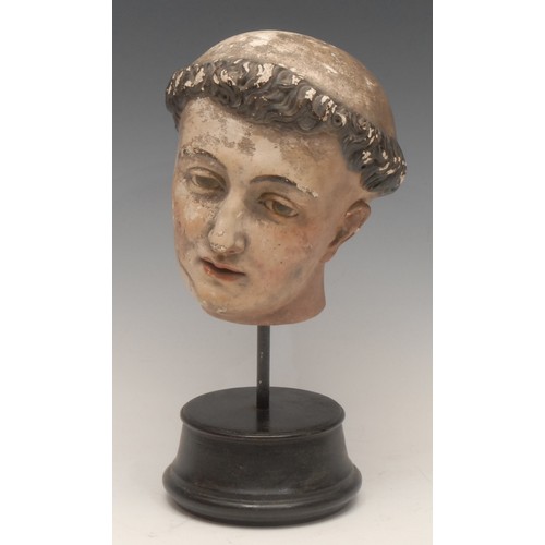 1013 - Italian School (18th century) plaster cast head, probably Saint Anthony of Padua, painted in polychr... 