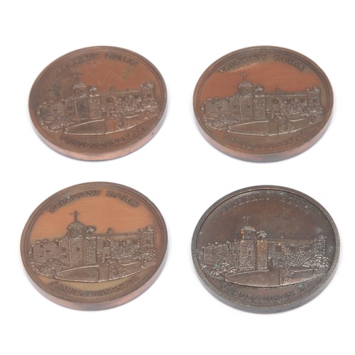 245 - Numismatics - a set of four bronze medals or tokens, Obv. monastery within FLOREANT ROSAE CAMULODUNE... 