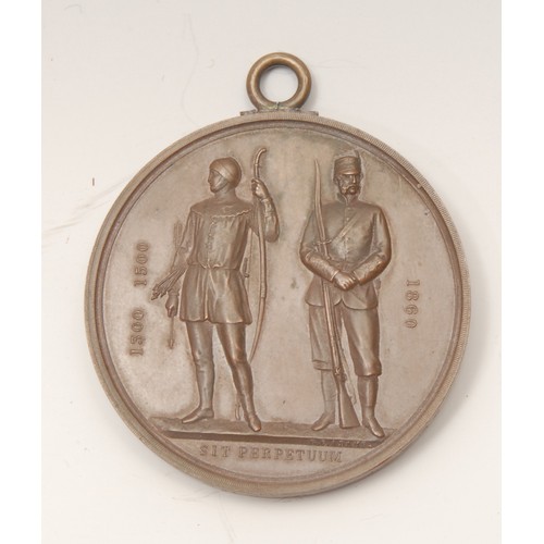 254 - Shooting Sports Collectables - a National Rifle Association bronze medal, 1860, Obv. two soldiers si... 