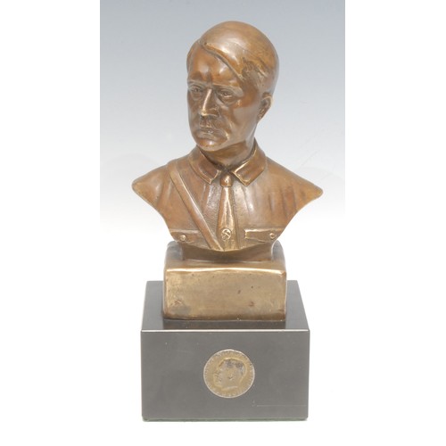 972 - A bronze bust, of Adolf Hitler (1889-1945), composite square base, mounted with an Ein Volk Ein Reic... 