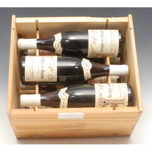 202 - Wines & Spirits - six bottles of Savigny-les-Beaune Appellation Controlée red wine, 1983, 750ml, cas... 