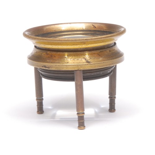 215 - Cartography - a lacquered brass tripod map reading lens, 4.75cm diam, 19th/early 20th century