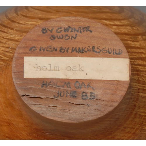 916 - Treen and Modern Design - a Welsh turned oak bowl, inscribed By G Winter Owen, Given by Makers' Guil... 