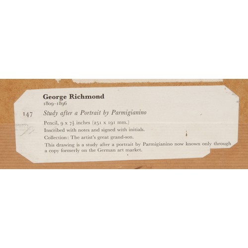 293 - George Richmond (1809-1896), after
Study after a Portrait by Parmigianino 
monogrammed, label to ver... 