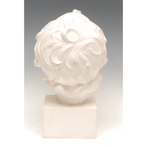 180 - A museum type plaster cast, Eros, after the Ancient Greek, plinth base, 30cm high overall, stamp to ... 