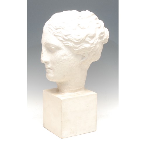 1012 - Antiquities - a plaster cast bust, the head of Venus, after the Ancient, square plinth, 44cm high ov... 