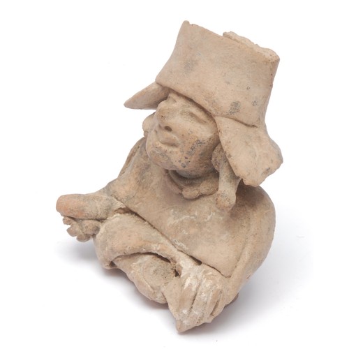 183 - Antiquities - a pre-Colombian stoneware votive, the bust of a deity in traditional dress, 10cm high ... 