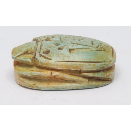 184 - Antiquities - an Egyptian steatite scarab beetle, name to matrix, 4cm long