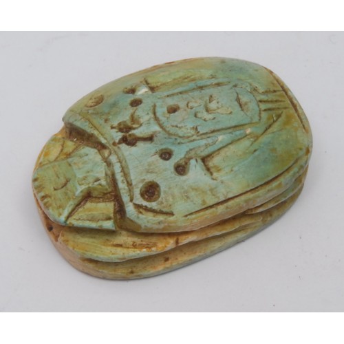 184 - Antiquities - an Egyptian steatite scarab beetle, name to matrix, 4cm long