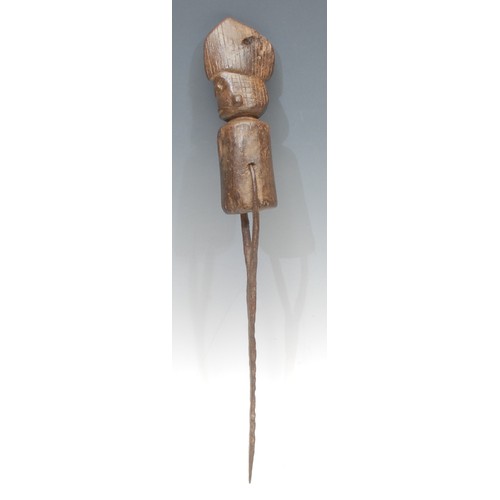 98 - Tribal Art - an African hardwood figurative funerary or boundary marker, as a tribesman, the head ca... 