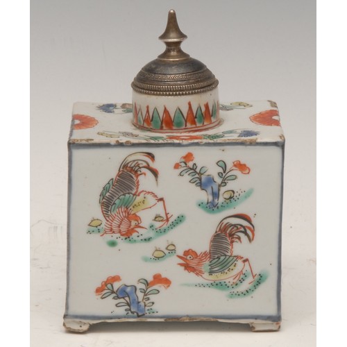 998 - Ceramics - a Chinese Kangxi and later tea caddy, collar painted in underglaze with geometric shapes ... 