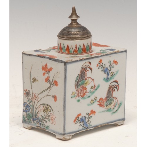 998 - Ceramics - a Chinese Kangxi and later tea caddy, collar painted in underglaze with geometric shapes ... 