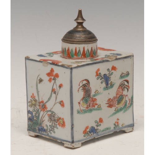 998 - Ceramics - a Chinese Kangxi and later tea caddy, collar painted in underglaze with geometric shapes ... 