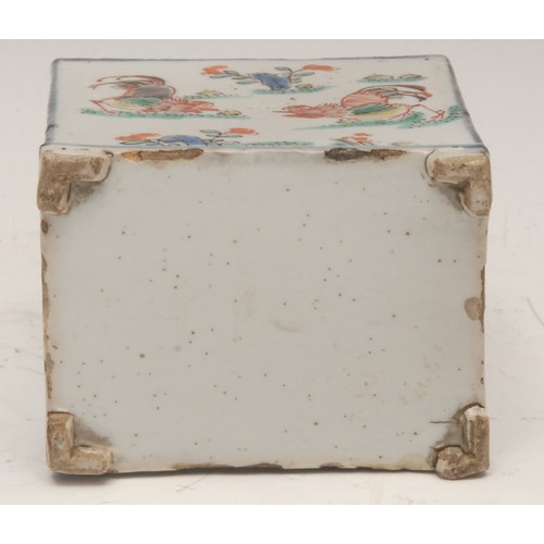 998 - Ceramics - a Chinese Kangxi and later tea caddy, collar painted in underglaze with geometric shapes ... 