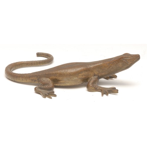 987 - French School (19th century), a patinated bronze, cast as a lizard or gecko, the neck stamped DINANT... 