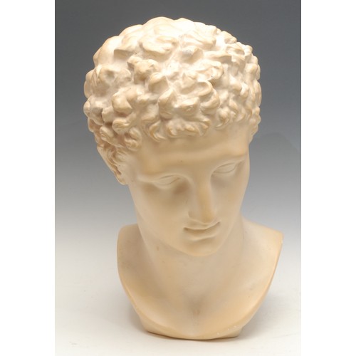 188 - Antiquities - a large Greek style plaster cast, a bust of Hermes, after the classical, 49cm high ove... 