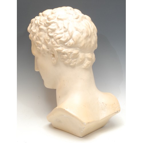 188 - Antiquities - a large Greek style plaster cast, a bust of Hermes, after the classical, 49cm high ove... 