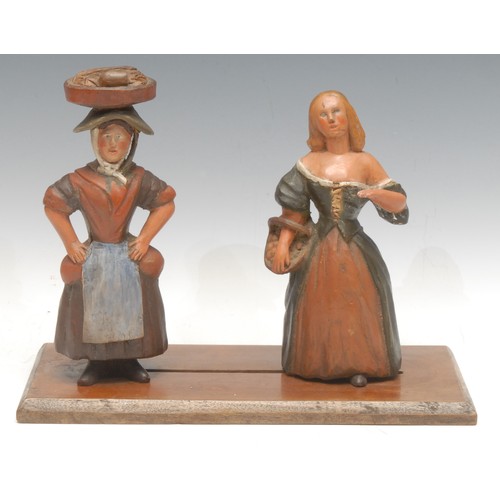 1002 - Folk Art & Commedia dell’Arte - a pair of 19th century Italian wooden puppet show props, as peasant ... 