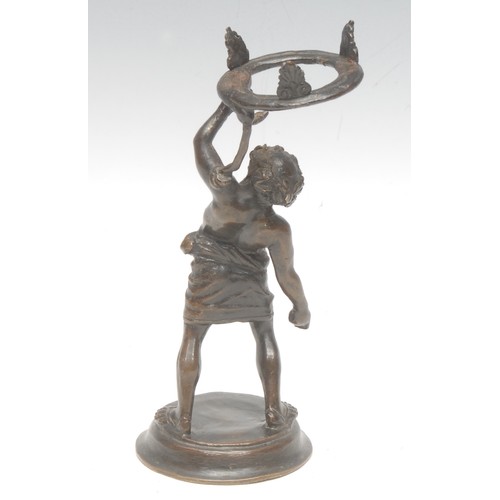 978 - A Grand Tour patinated bronze candleholder, of Silenus, after the Pompeian, 16cm high overall, c. 19... 