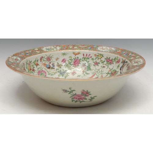 997 - Ceramics - a Chinese Guangxu period famille rose wash bowl, painted throughout with exotic birds and... 